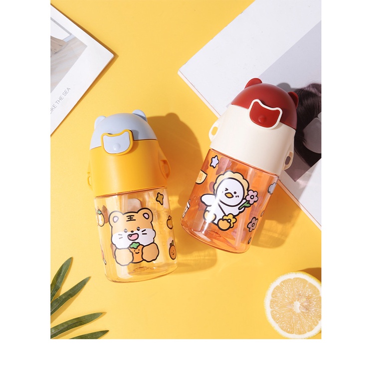 Bình nước cho bé siêu cute bé đựng nước mang đi học có dây đeo, bình uống nước cho bé có ống hút B21