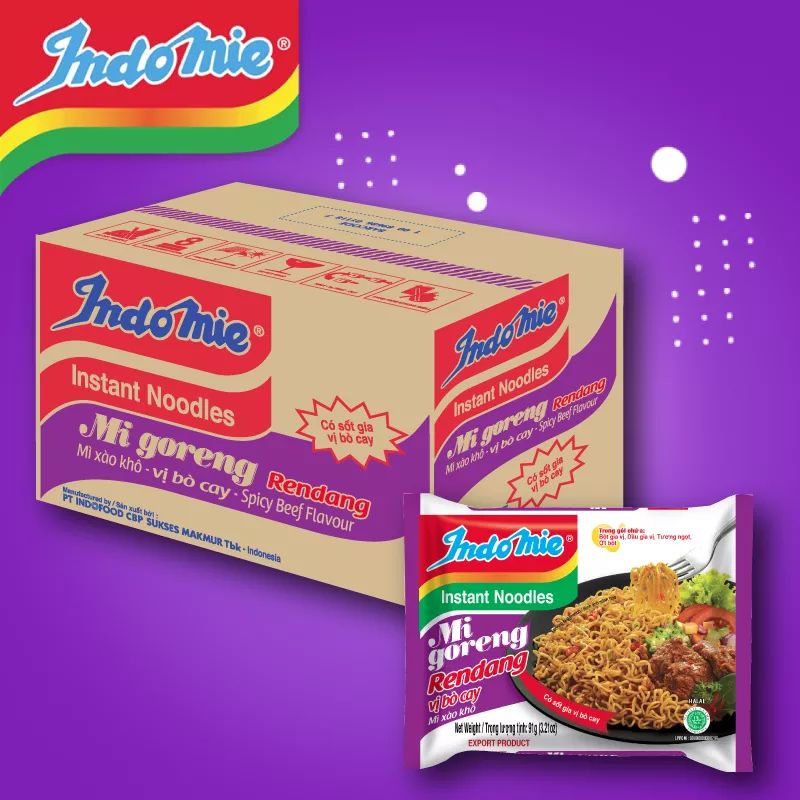 Thùng 40 Gói Mì Trộn Indomie Mix Đủ Vị: Đặc Biệt, Cay Nồng, Sườn Cay, Bò Cay, Gà Giòn Cay, Ớt Xanh