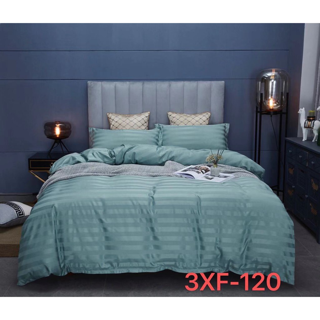Bộ Chăn Ga Gối Cotton 3F Kẻ Ngang-màu đen