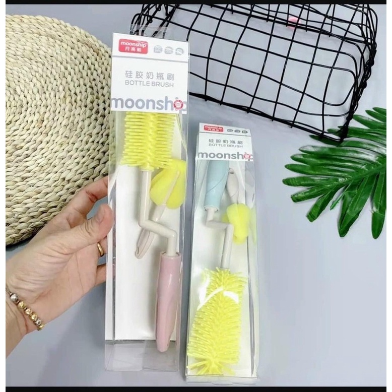 Bộ chổi cọ silicon rửa vệ sinh bình sữa và núm ti moonship cao cấp 2 chi tiết xoay 360 độ cho bé