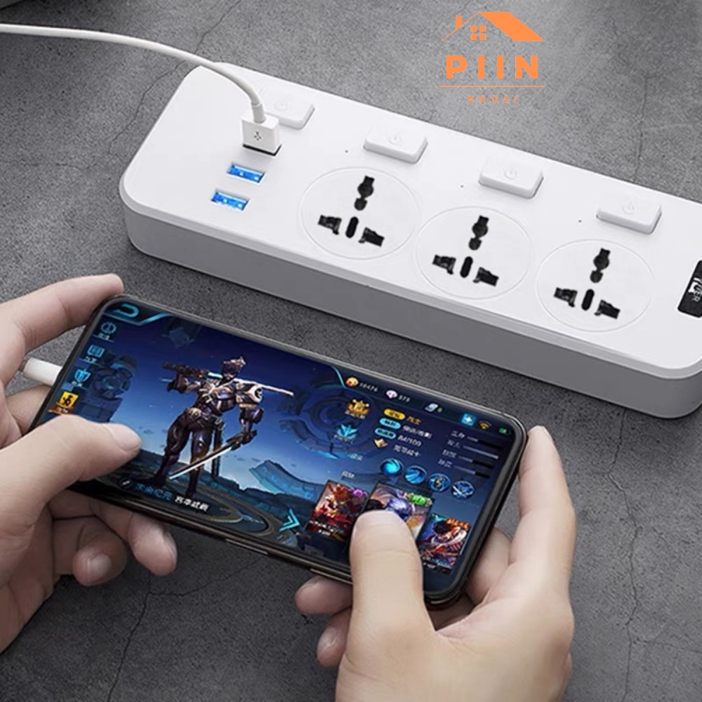 Ổ cắm điện đa năng thông minh PIIN HOUSE 3 cổng USB, 3 nút nguồn an toàn tuyệt đối, tiết kiệm điện năng