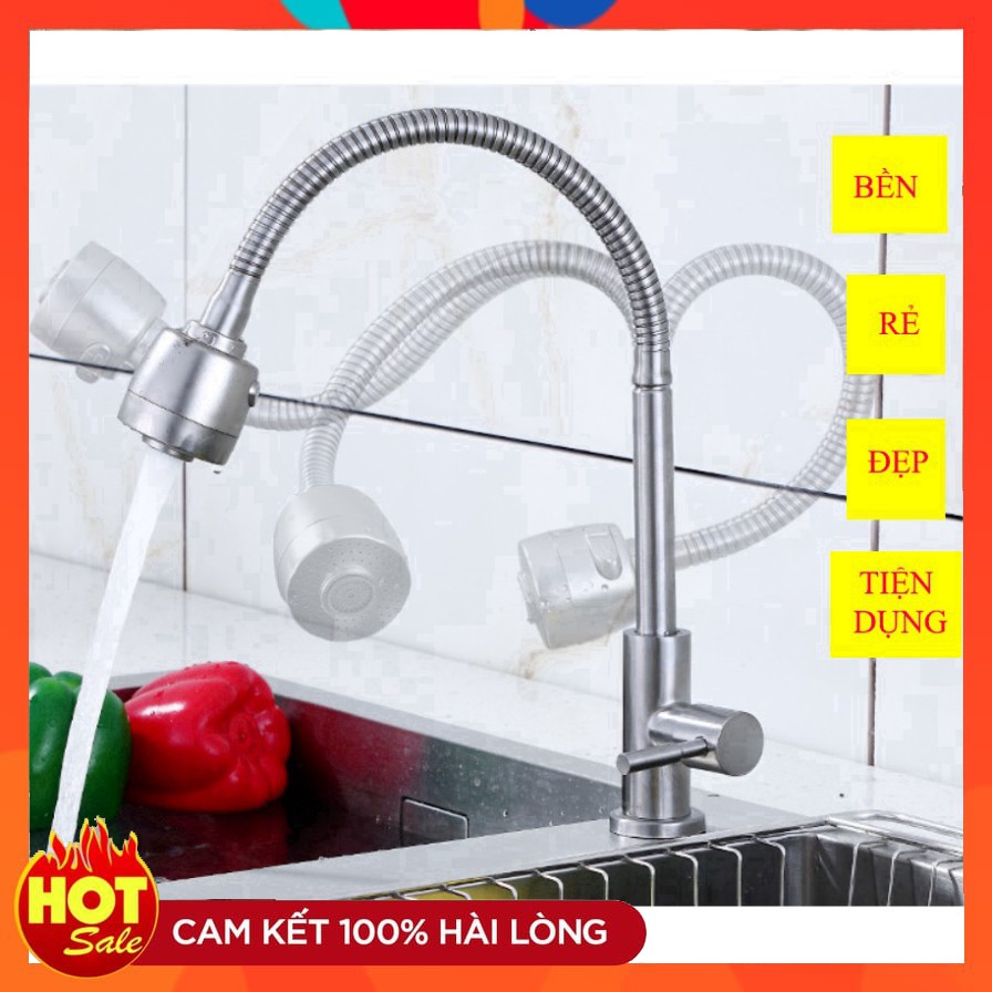 Vòi đơn lạnh chậu rửa bát inox 304 cần mềm hai chế độ nước VRB907 tăng dây cấp nước inox