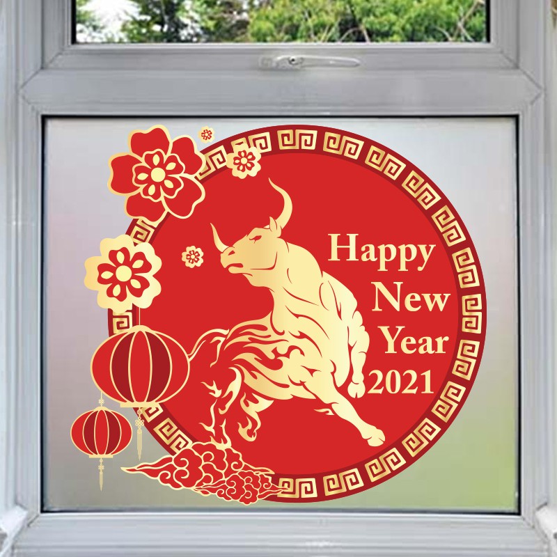 Decal Trang Trí Phòng Làm Việc Chủ Đề Trâu Vàng Tết 2021