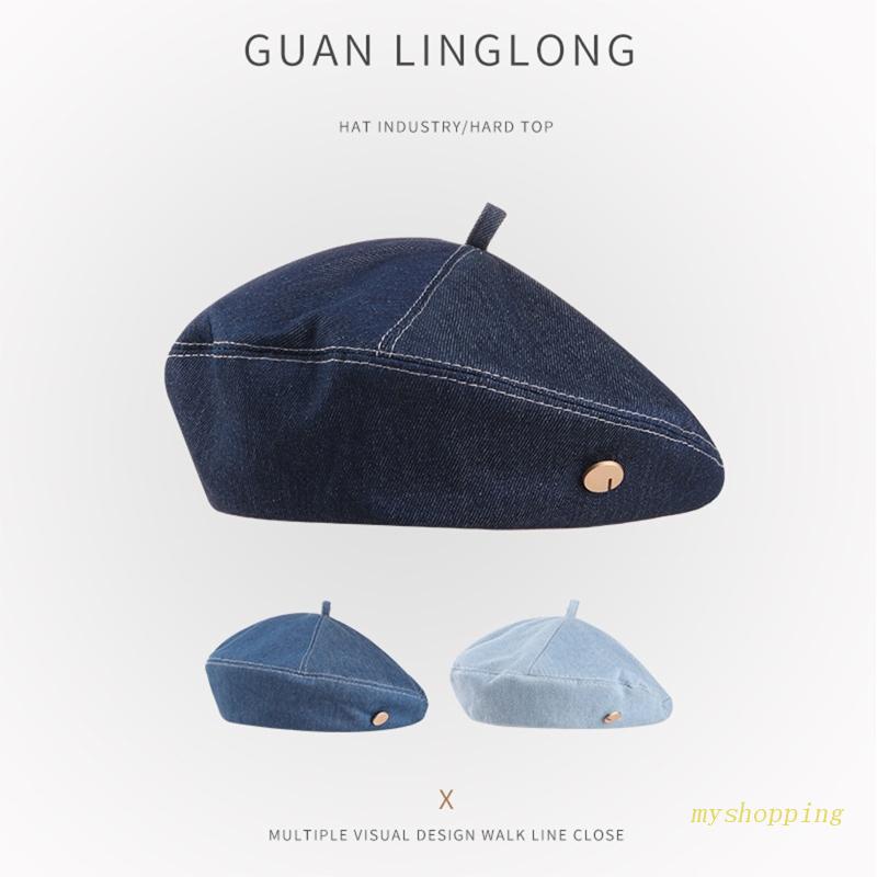 Nón Beret Denim Màu Trơn Phong Cách Cổ Điển Thời Trang Cho Nữ
