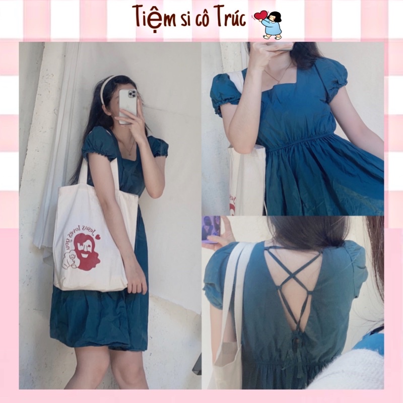 ĐẦM BABY DOLL ĐAN LƯNG XANH RÊU