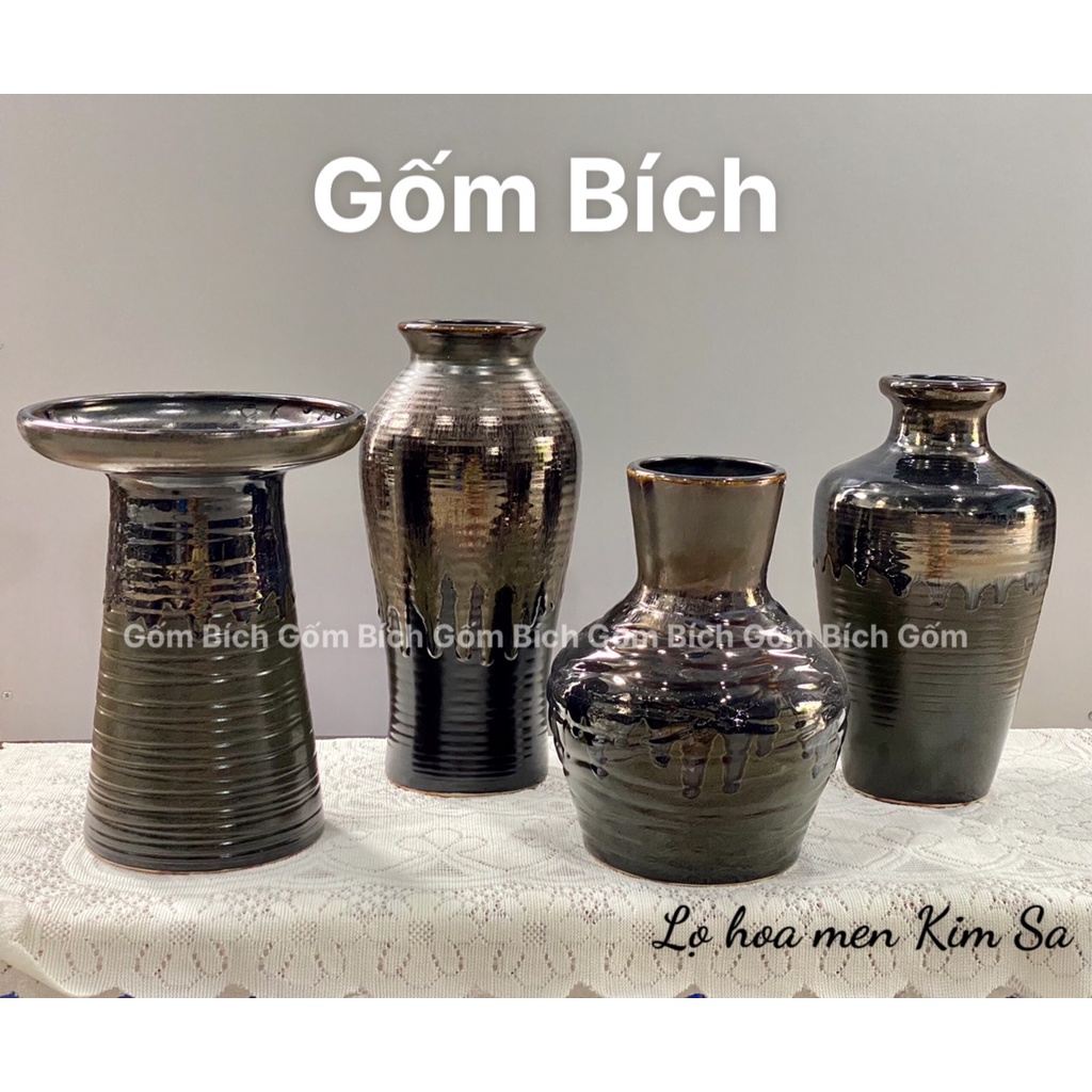 Bình Hoa Lọ Hoa Gốm Nhiều Mẫu Men Kim Sa Gốm Sứ Bát Tràng - Gốm Bích