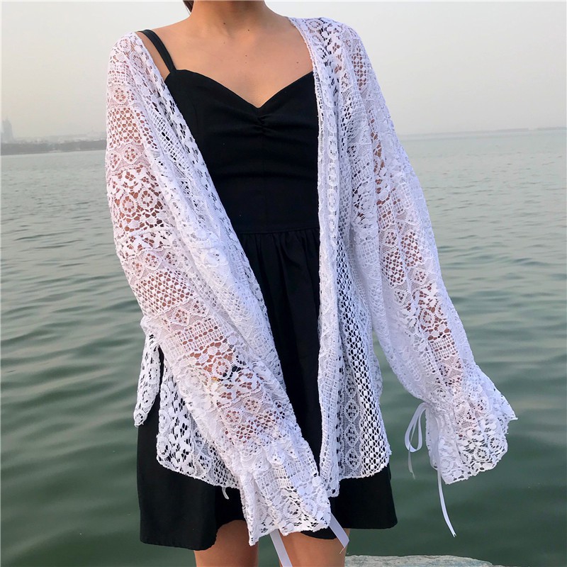 [HÀNG SẴN] Áo khoác ulzzang 4 màu ren mỏng tay nơ bèo - u.w | BigBuy360 - bigbuy360.vn