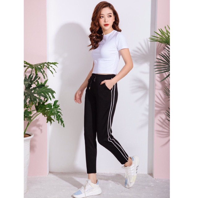 Quần jogger thể thao 2 sọc trắng hothit