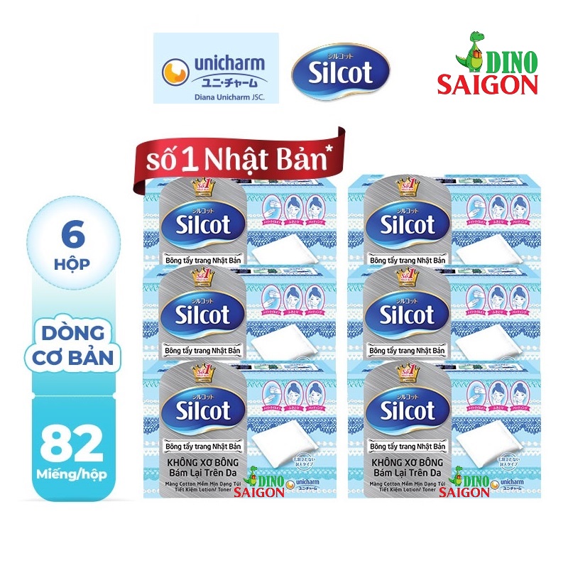 Combo 6 hộp Bông tẩy trang (bông trang điểm) Silcot 82 miếng/hộp