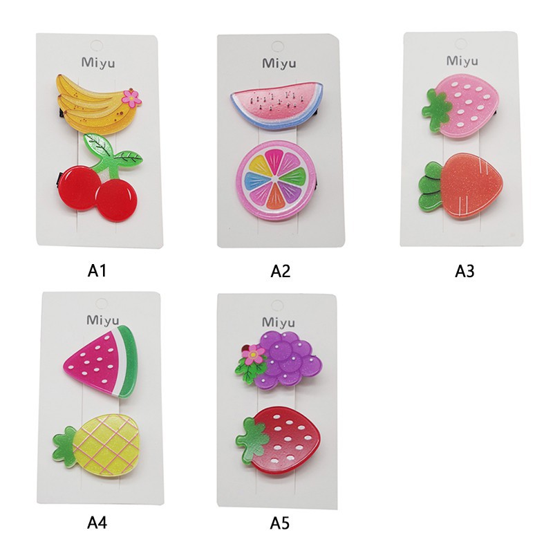 2Pcs Girls Hair Clips Cute Colorful Fruit Hair Pin Children Hairpin Princess Hair Accessories