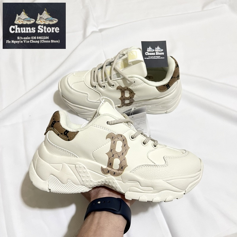 Giày MLB chữ B gót nâu 2022, giày ML B B nâu mono gót nỉ cao cấp