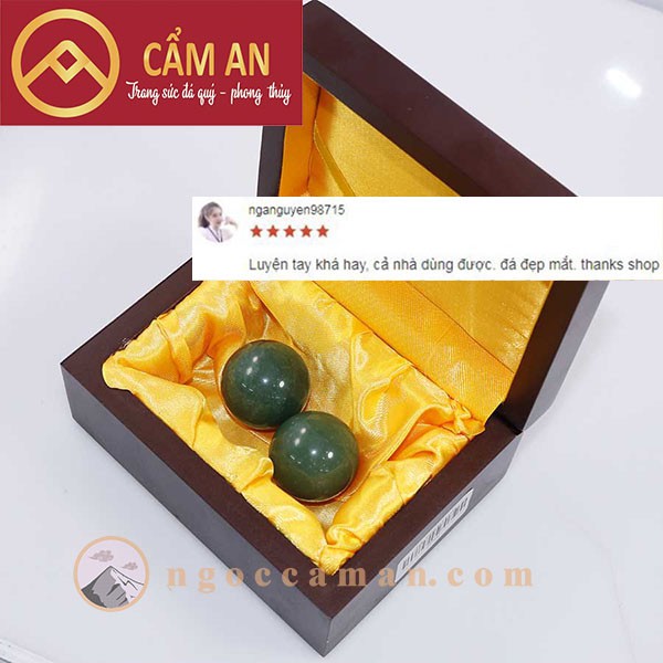 Cặp 02 Viên Bi Lăn Tay Đá Tự Nhiên màu xanh (Aventurine) - Sản phẩm vật lý trị liệu