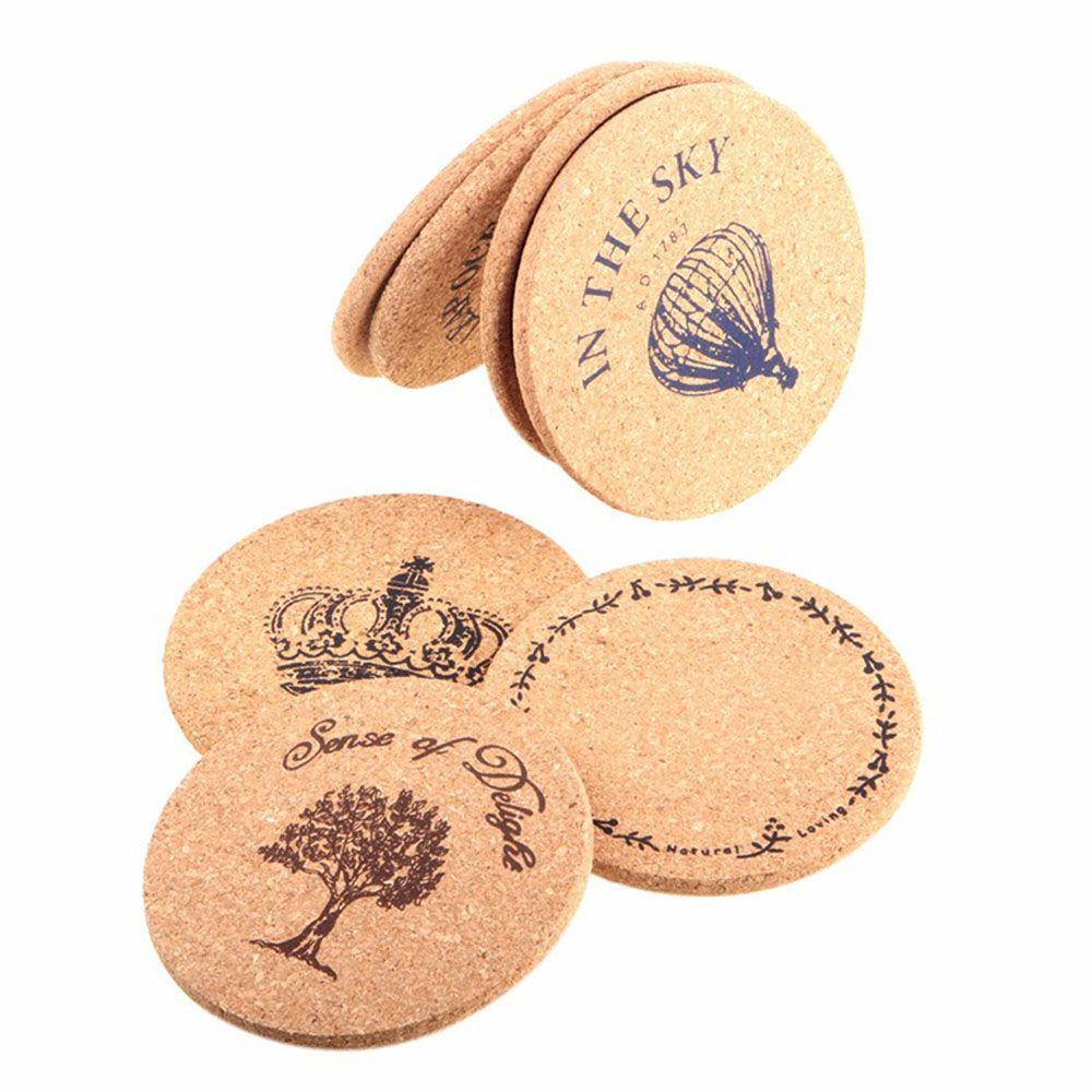LLOYD 2Pcs Romantic Cork Wood Drink Coaster Vintage Round Shape Drinks Mat Pads Flexible Kitchen Table Decors Heat Resistant Anti-slip Wedding Party Gifts New Arrival Tea Coffee Cup Mat/Multicolor