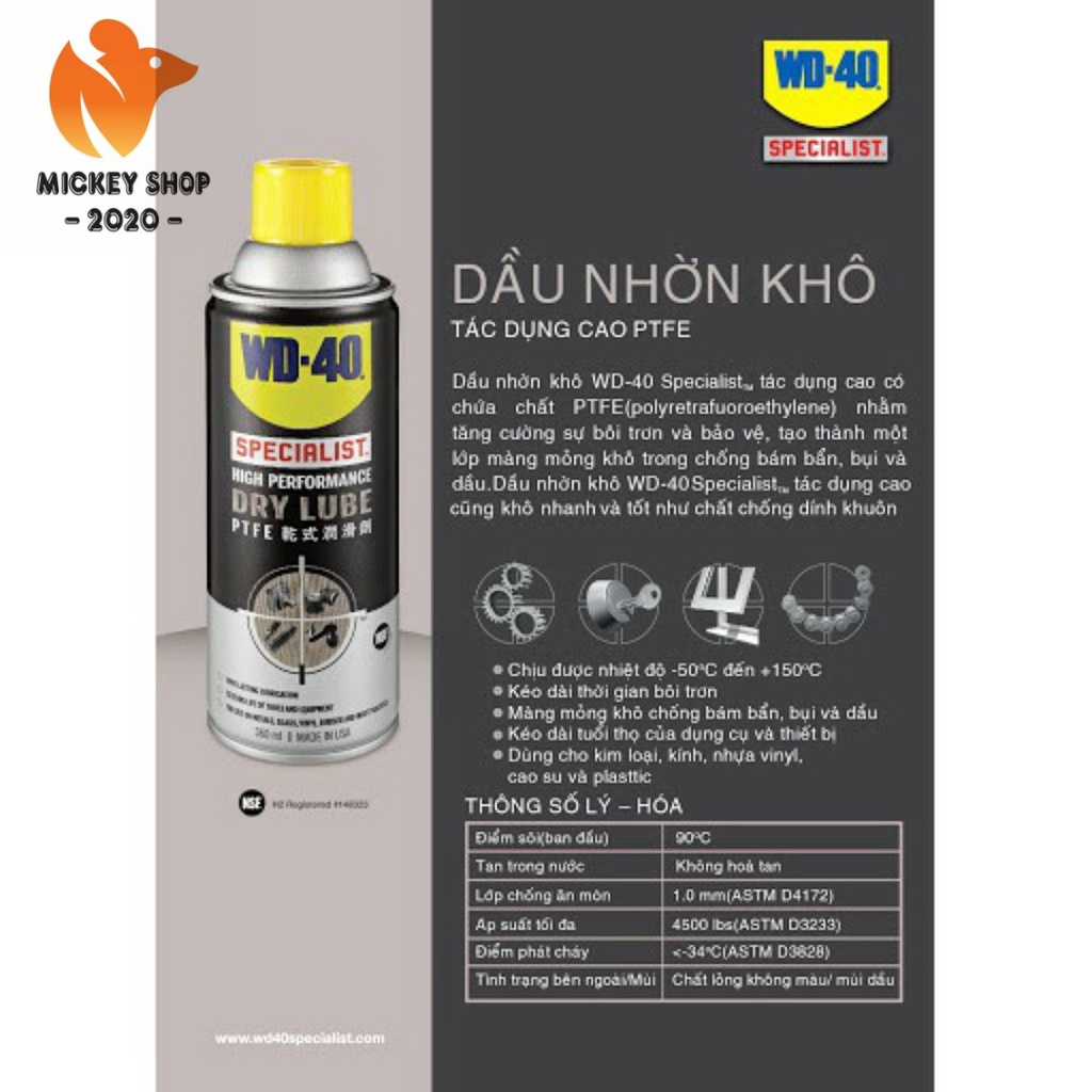 [ CHUYÊN DỤNG ] Dầu nhờn khô, tác dụng cao WD-40 High Performance Dry Lube 360ml - CHÍNH HÃNG