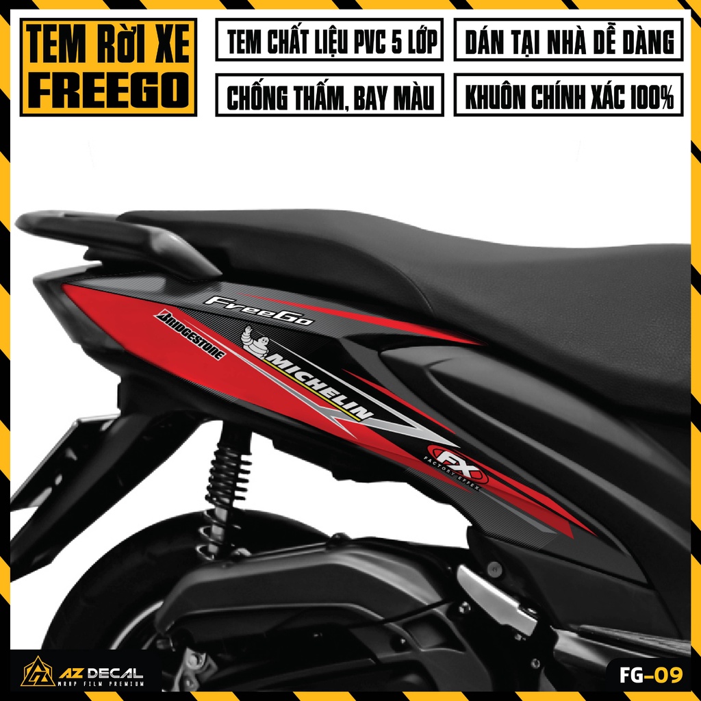 Tem Xe Yamaha FreeGo 125 / S Mẫu Michelin | FG-09 | Decal Rời Cắt Khuôn Sẵn Dễ Dán, Chống Nước, Bám Dính Tốt