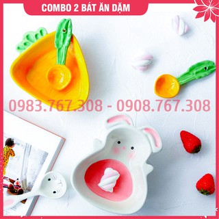 COMBO 2 Bát Ăn Dặm Thỏ Và Carot Sứ Cho Bé