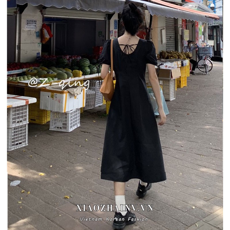 Đầm Maxi Tay Ngắn Cổ Vuông Hở Lưng Thời Trang Mùa Hè Cho Nữ