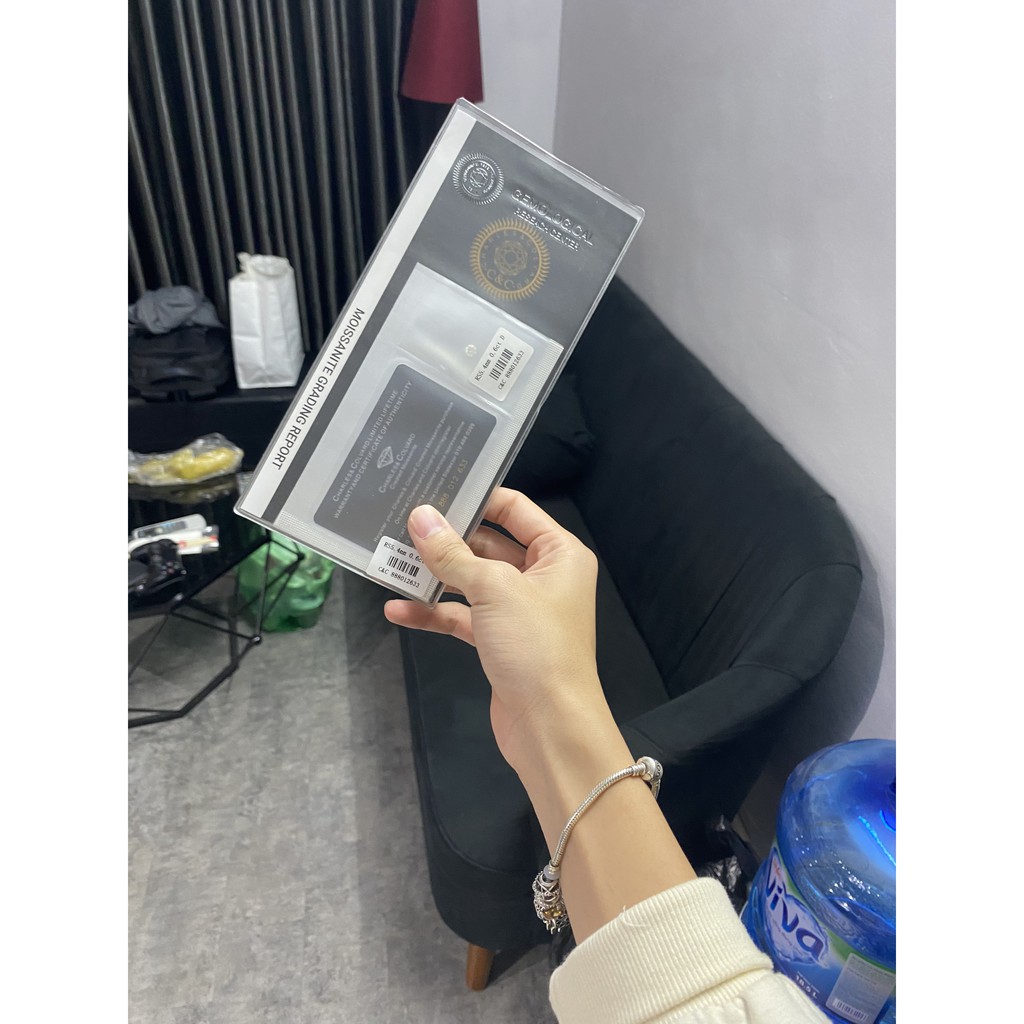 Kim cương nhân tạo Moissanite giác cắt tròn. Trang sức bạc cao cấp, nhẫn, bông tai, khuyên tai