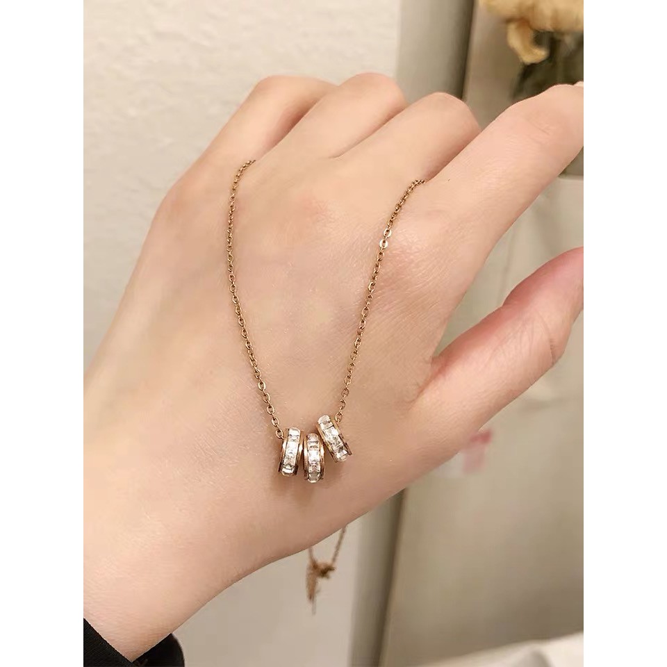 Dây chuyền thép titan mạ vàng hồng 18k đính đá zircon lấp lánh chống thấm nước không gây dị ứng cao cấp
