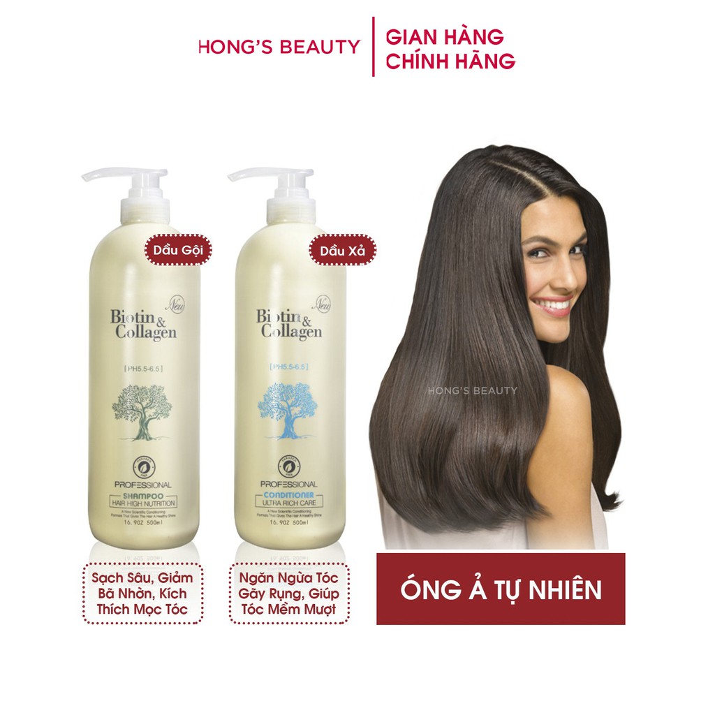 Cặp dầu gội xả Biotin và Collagen giảm dụng tóc, siêu mượt, phục hồi hư tổn 1000ml - HONGS BEAUTY