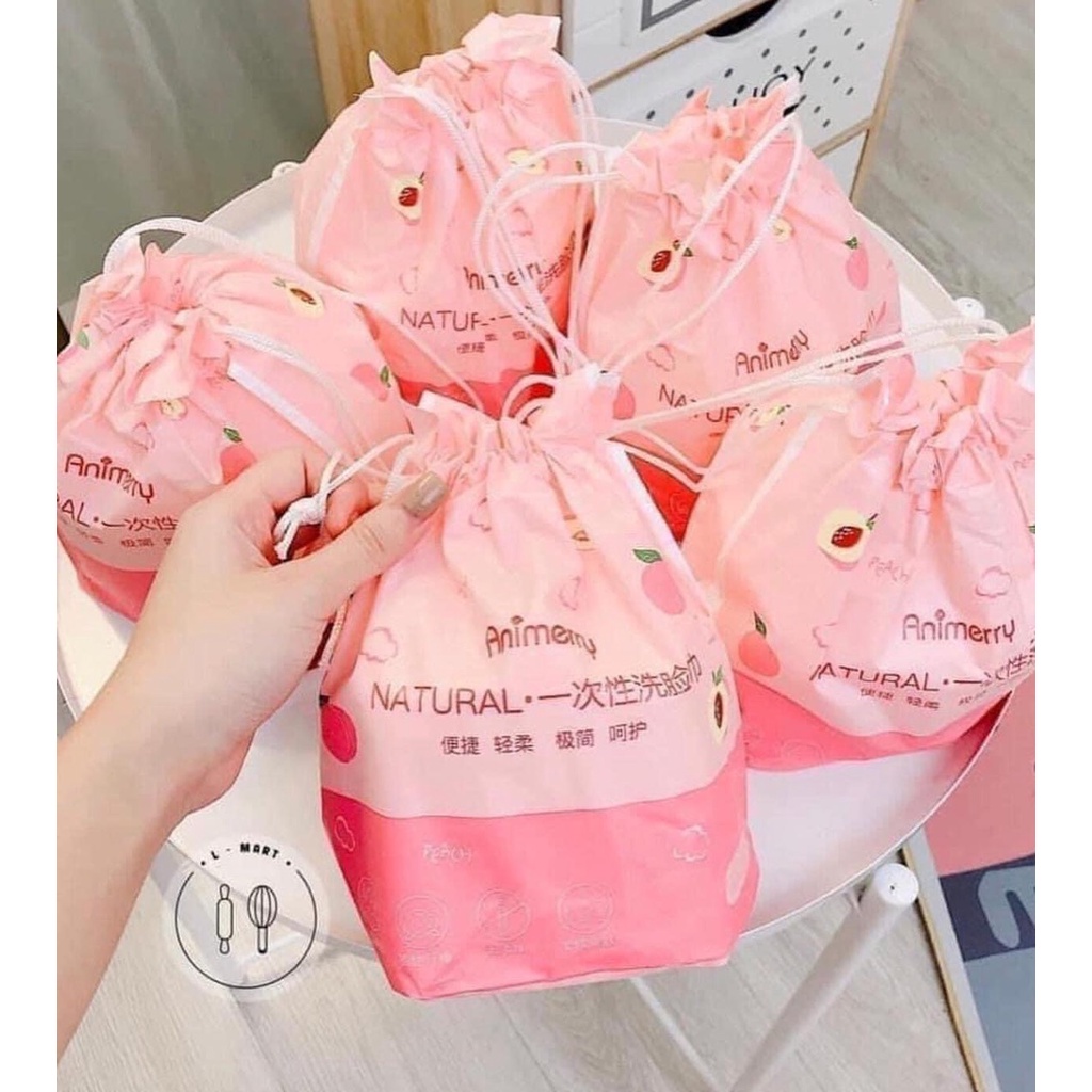 Combo 3 khăn tẩy trang, lau mặt đa năng trái đào ANIMERRY với thành phần cotton đảm bảo vệ sinh da sạch