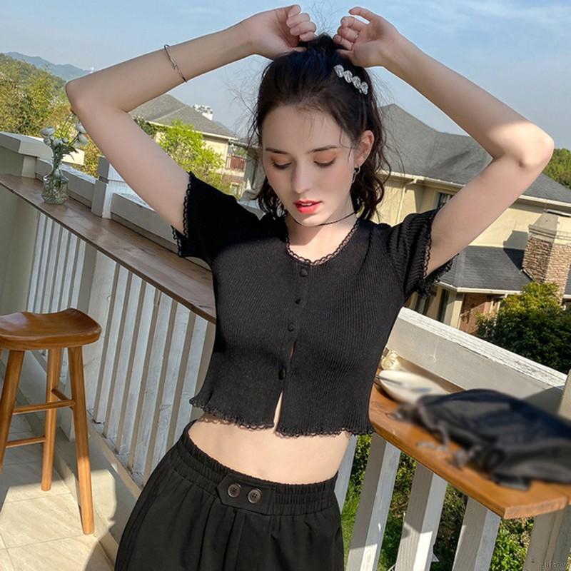 Áo Thun Nữ Tay Ngắn Cổ Tròn Phong Cách Hàn Quốc