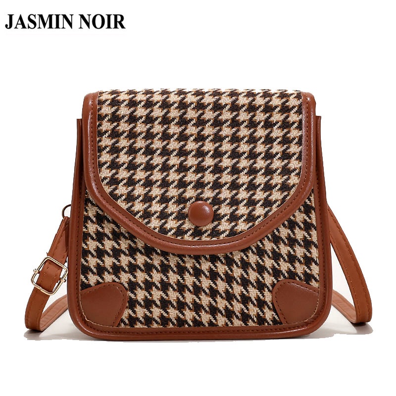 JASMIN NOIR Túi Đeo Chéo Da PU Hình Vuông Phối Khóa Phong Cách Retro Cho Nữ
