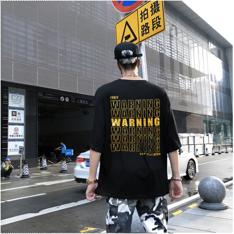 Áo thun unisex tay lỡ form rộng oversize nam nữ 'Cảnh Báo Nguy Hiểm' Vàng Gold Siêu Đẹp - áo phông rộng basic dáng xuông