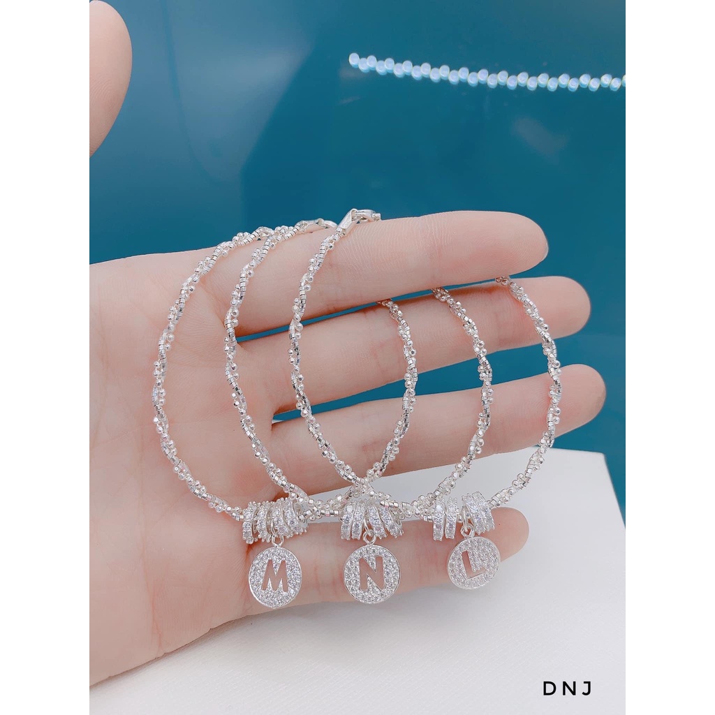 Lắc tay nữ bạc Ý s925, vòng tay xoắn mix thẻ chữ cái đính đá theo tên - Kho sỉ bạc Nhất Linh