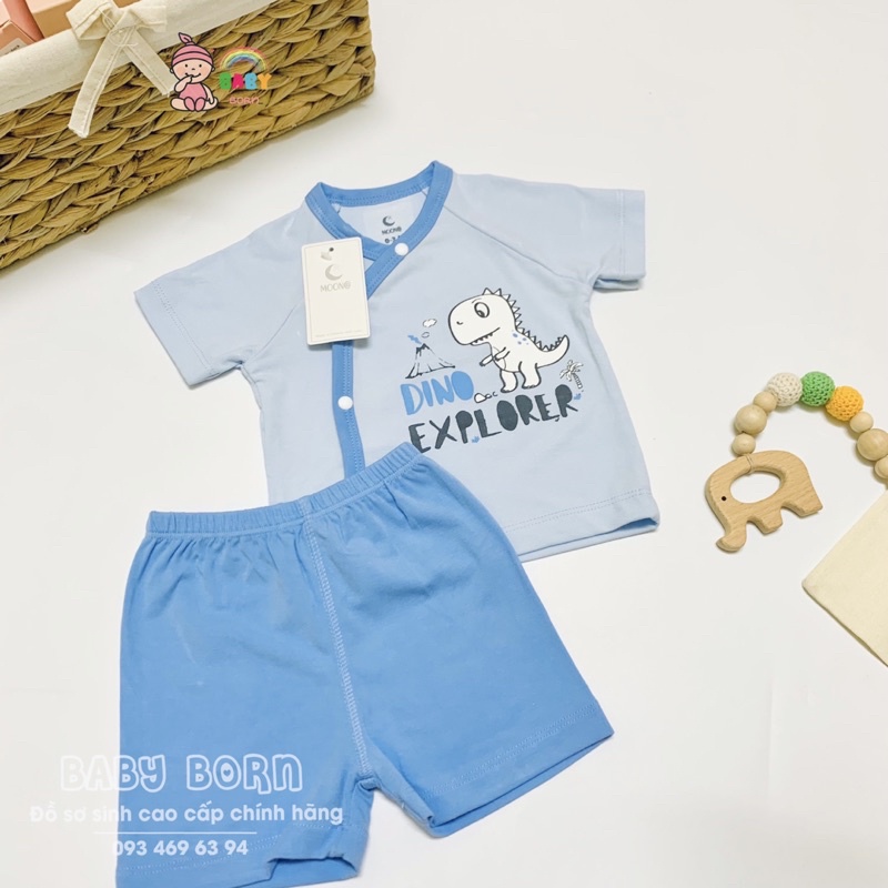 Moon - Bộ ngắn tay cúc lệnh phối hình dễ thương Petit mềm mát, co giãn, thấm hút