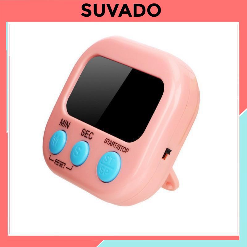 Đồng hồ bấm giờ đếm ngược Mini để bàn hẹn giờ chống quên có chuông báo học tập nấu ăn  hút nam châm J17 SUVADO