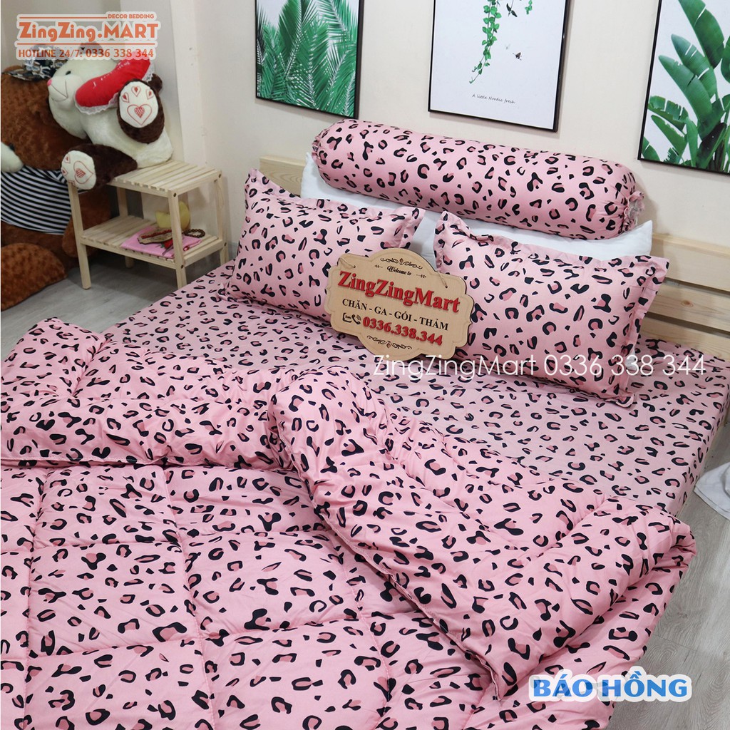 Bộ Ga Gối Poly Beo Hồng | Bộ Drap giường Ga trải giường ( 1 ga + 2 vỏ áo gối ) - ZingZingMart