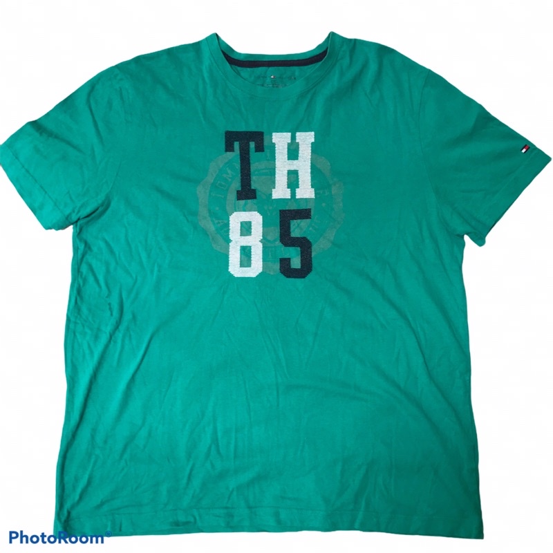 Áo thun ngắn tay Nam nữ hiệu Tommy Hilfiger màu xanh thêu logo Th85 size L ( 68x56) fit 70kg m7
