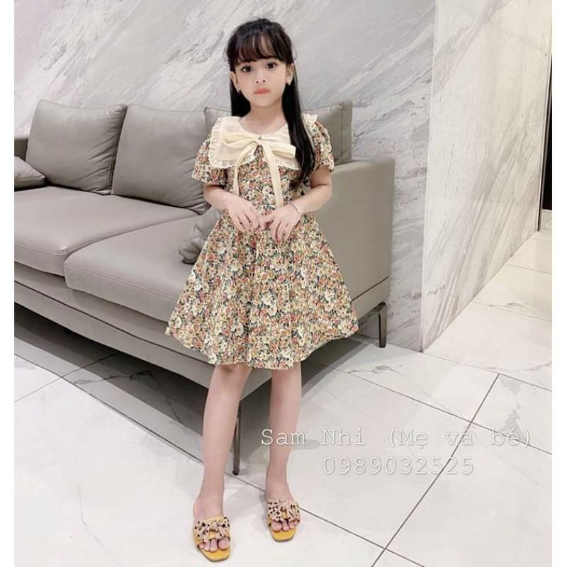 Váy  hoa hồng cổ tiểu thư bé gái