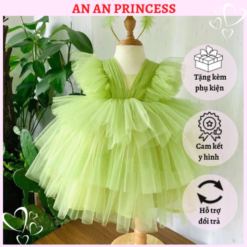 váy thiết kế AN AN PRINCESS ba tầng cánh tiên nhiều lớp cho bé gái tặng kèm phụ kiện