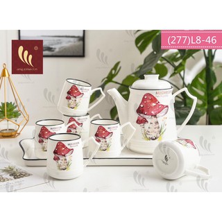 BỘ ẤM CHÉN KÈM KHAY PHA TRÀ CÀ PHÊ CÂY NẤM ĐỎ