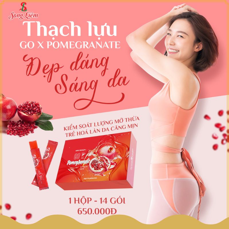 Thạch Lựu giảm cân giảm mỡ bụng đẹp da collagen Go X Pomegranate chính hãng Matxicorp, hộp 14gói 20g NPP Songliemshop