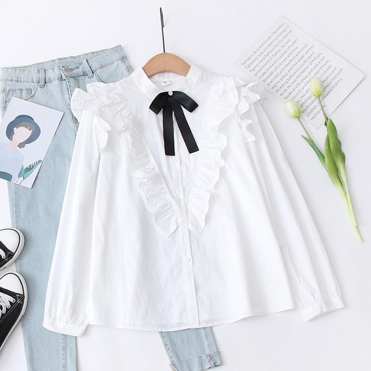 Áo sơ mi cổ đức công sở thắt nơ Quyên Fashion AA552 basic kiểu hàn quốc phối bèo tiểu thư