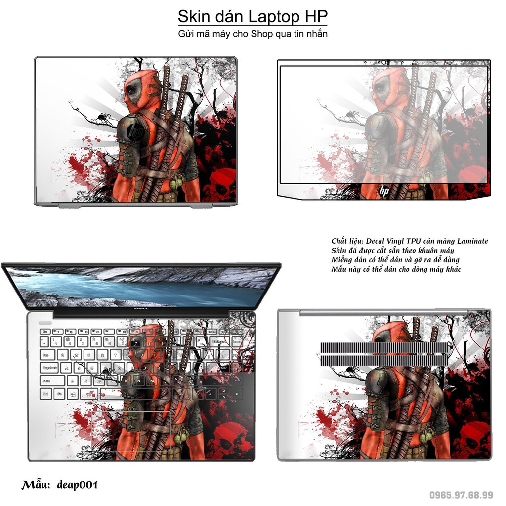 Skin dán Laptop HP in hình Deadpool (inbox mã máy cho Shop)