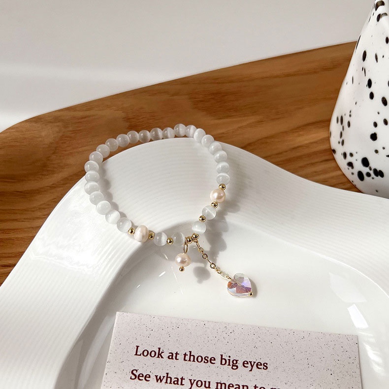 XiaoboACC Vòng Tay Chuỗi Hạt Ngọc Trai Mặt Hình Trái Tim Phong Cách Hàn Quốc Thời Trang Dành Cho Nữ