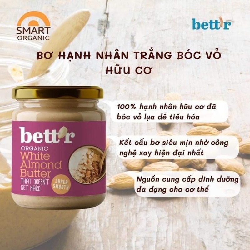 Bơ Thực Vật Hữu Cơ Bett’r 250g Điều Hạnh Nhân Hạt Phỉ Đậu Phộng