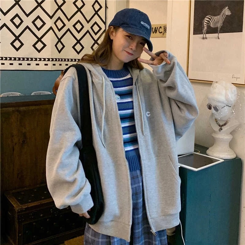 Áo khoác nữ tay dài có nón khóa kéo thời trang