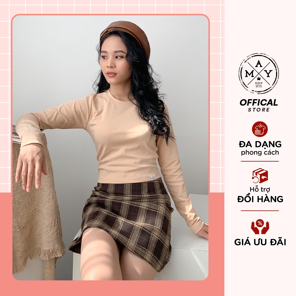 Áo Croptop Dài Tay Nữ MAY.SINCE 2011 Thiết Kế Cổ Tròn, Ôm Nhẹ Tôn Dáng, Màu Sắc Cơ Bản Nữ Tính VAK05-0128