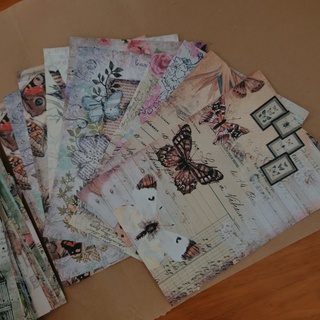 Set 10 tờ giấy trang trí sổ , decor phong cách vintage hoa lá, bướm màu , bullet journal