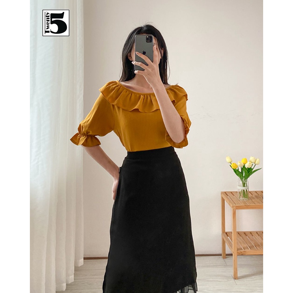 Áo sơ mi nữ công sở thanh lịch bèo cổ thắt nơ sau lưng Twentyfive N1043