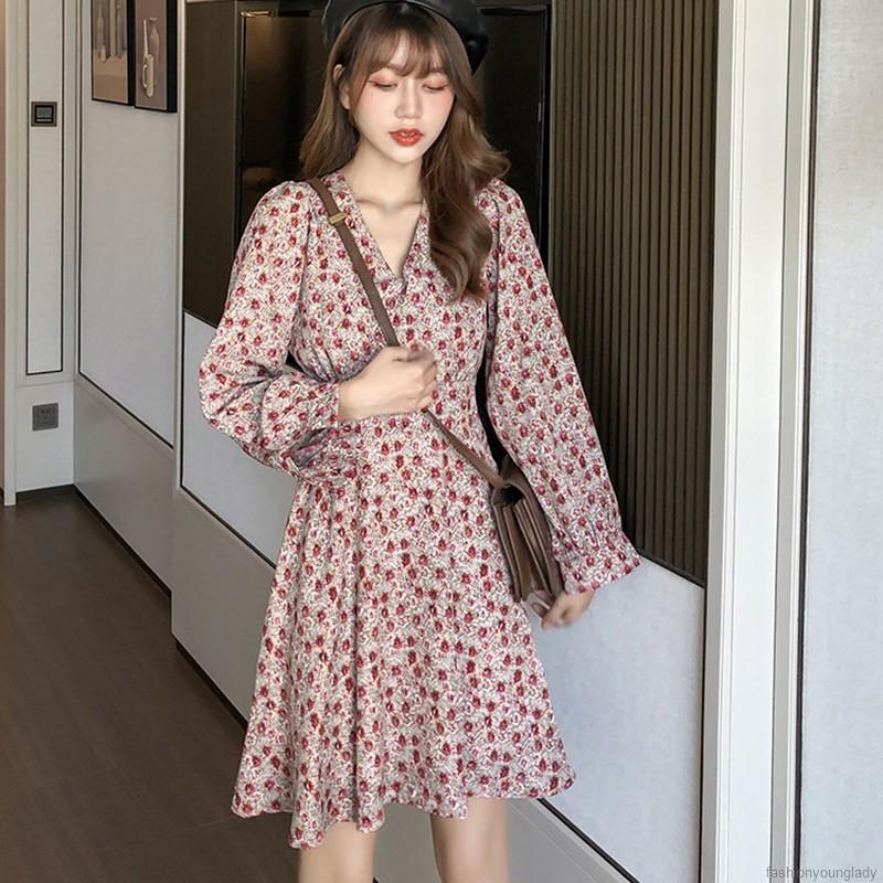 Váy Hoa Tay Dài Eo Cao Dáng Ôm Quyến Rũ Trẻ Trung Cho Bạn Gái | BigBuy360 - bigbuy360.vn