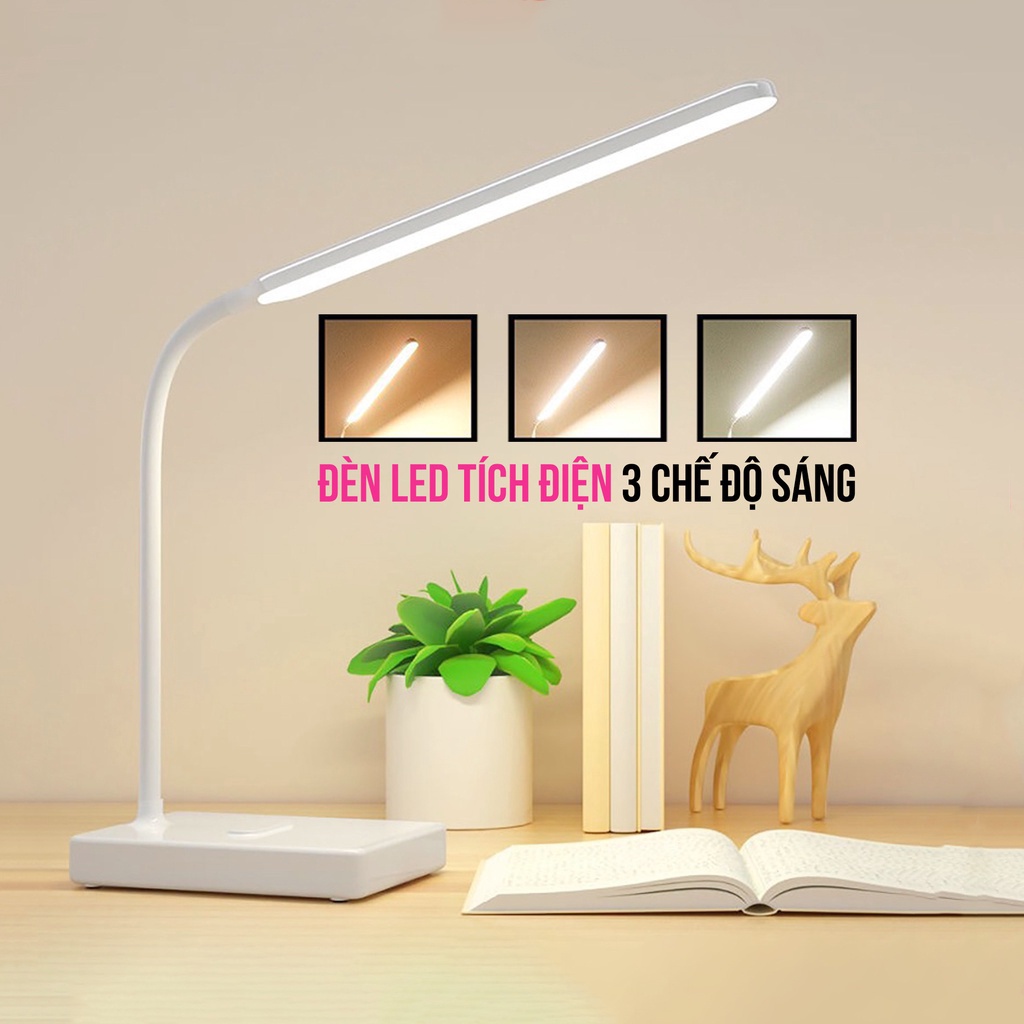 Đèn học để bàn chống cận 3 chế độ ánh sáng - Đèn bàn Led tích điện đa năng hỗ trợ đọc sách, làm việc, trang trí