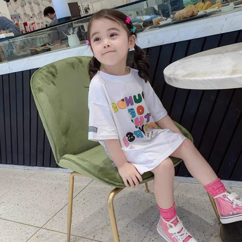 Váy bé gái cotton 4 chiều dáng xuông in chữ sắc mầu  XHN903