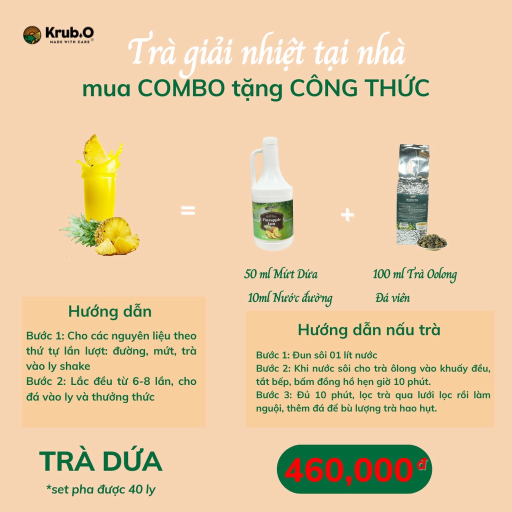 Mứt dứa Krub.O làm bánh pha chế trà sữa đồ uống trà hoa quả cà phê chai 2.1kg