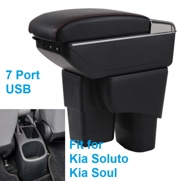 Hộp tỳ tay, đệm tỳ tay lắp cho xe ô tô Kia Soluto và Kia Soul tích hợp 7 cổng USB